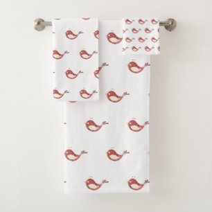 WHITE RED ROBIN CHALKBOARD BATHROOM TOWEL SET
