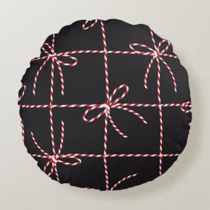 White Red Rope Bow, Twine Color Ribbon and Tied Kn Round Cushion