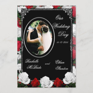 White & Red Roses Wedding Photo Invitations 5x7