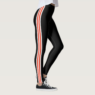 White Red Side Stripe Black Leggings Choose Colour