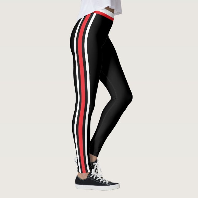White Red Side Stripe Black Leggings Choose Colour (Right)