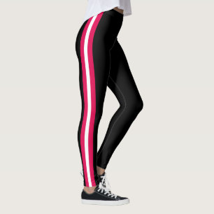 White Red Side Stripe Black Leggings Custom Colors