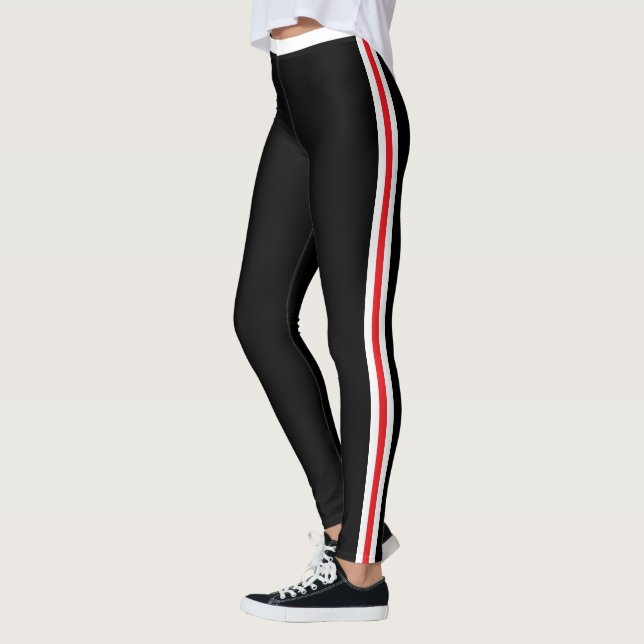 White Red Side Stripe Black Leggings - Your Colour (Left)