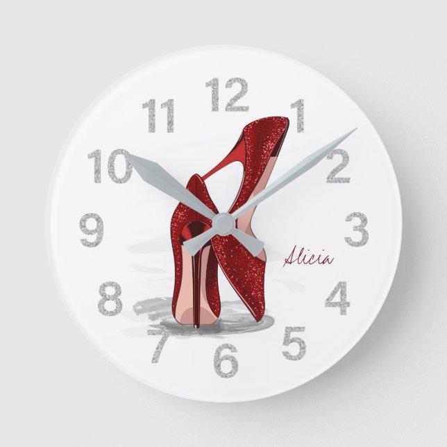 White red silver glitter high heels women shoes round clock (Front)