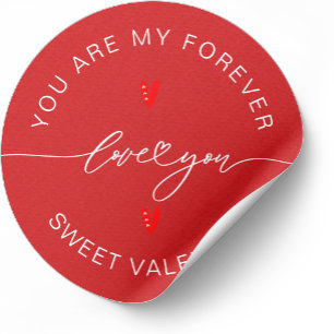 White Red Simple Minimalist Love You Typography Classic Round Sticker
