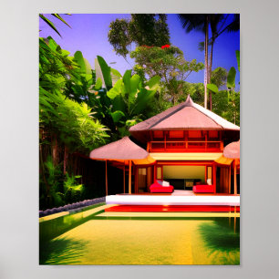 White red snow fairy house bamboo green garden ai poster