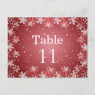 White red snowflakes wedding table number card