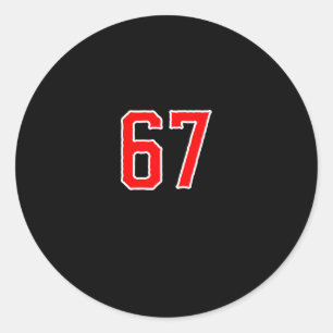 White Red Sports Team Number #67 Swea Classic Round Sticker