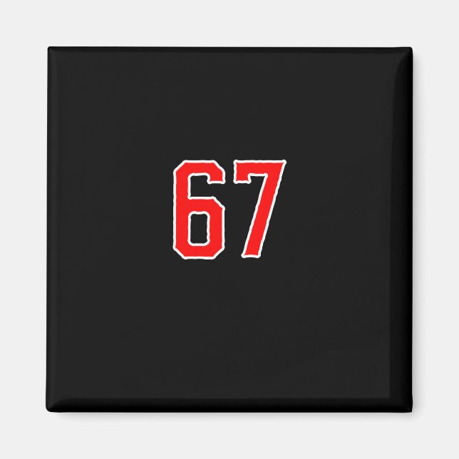White Red Sports Team Number #67 Swea  Magnet (Front)