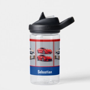 White & Red Sporty Sports Cars Enthusiasts Water Bottle