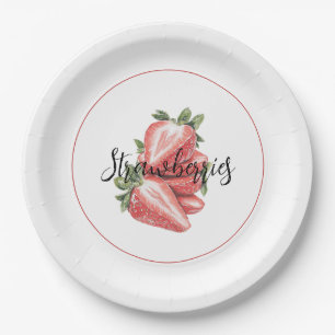 White Red Strawberries Fruit Birthday Paper Plate