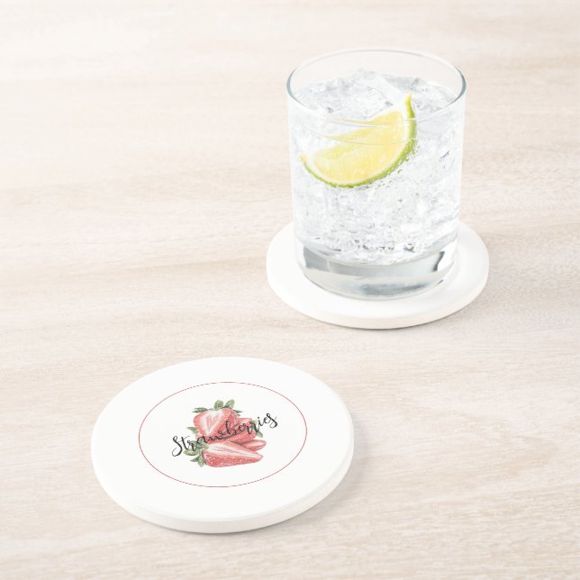 White Red Strawberries Fruit   Coaster (Side)
