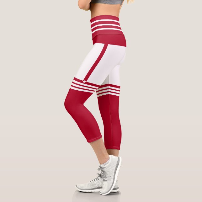 White Red Stripe Funny Christmas Capri Leggings (Left)