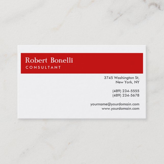 White Red Stripe Modern Consultant Business Card (Front)