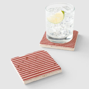 White Red Stripes Stone Coaster