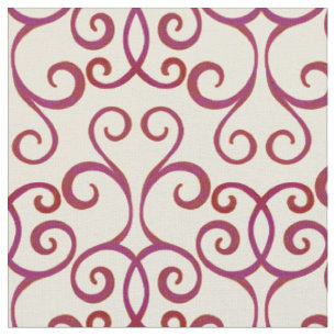 White Red Swirly Damask Christmas Pattern Elegant Fabric