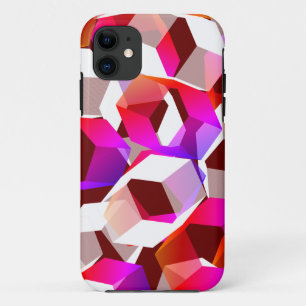 White, red to pink hexagons on dark red background iPhone 11 case