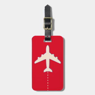 white red travel aeroplane luggage tag