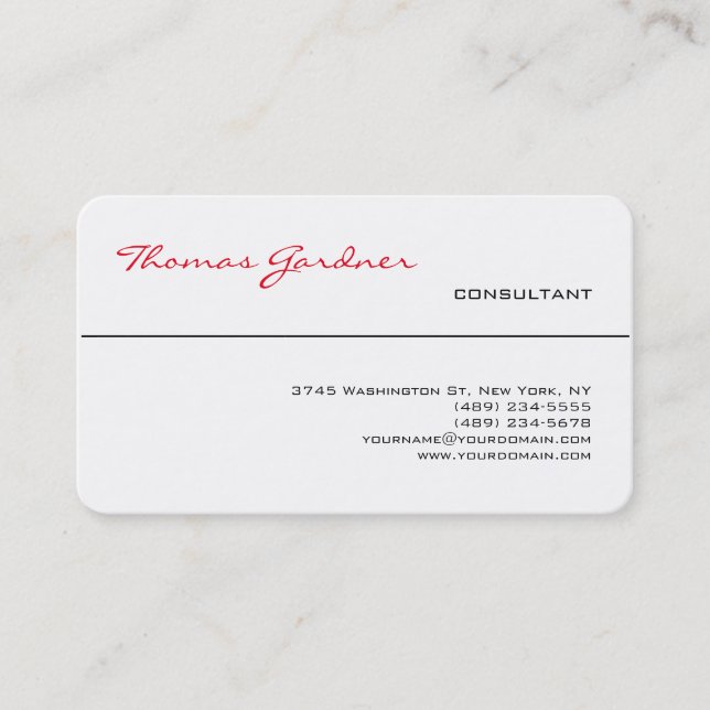 White Red Trendy Handwriting Plain Creative Modern Business Card (Front)