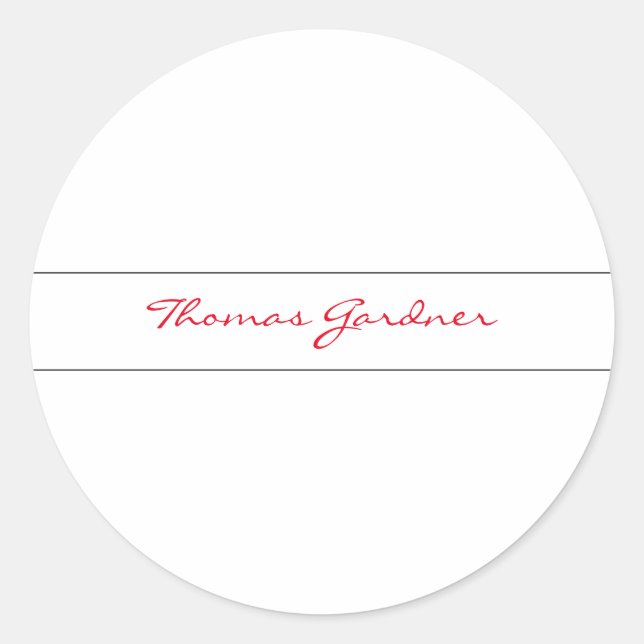 White Red Trendy Handwriting Plain Creative Modern Classic Round Sticker (Front)