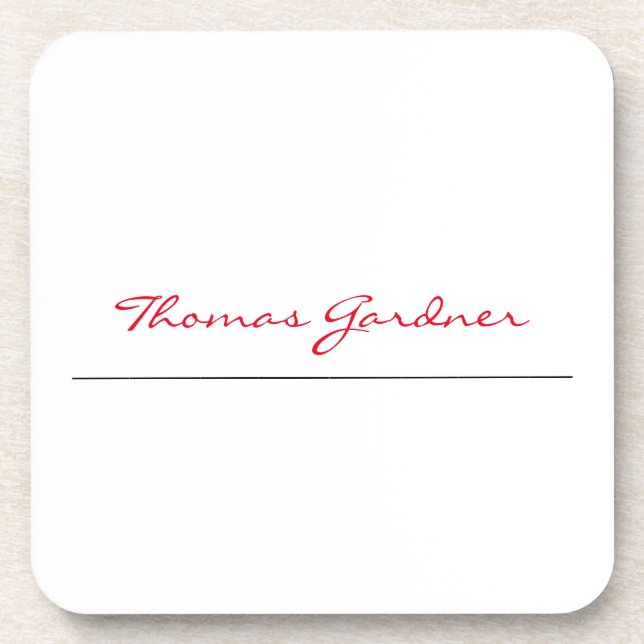 White Red Trendy Handwriting Plain Creative Modern Coaster (Front)