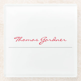White Red Trendy Handwriting Plain Creative Modern Glass Coaster