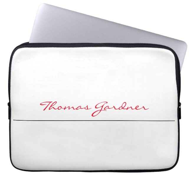 White Red Trendy Handwriting Plain Creative Modern Laptop Sleeve (Front)