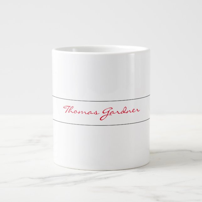 White Red Trendy Handwriting Plain Creative Modern Large Coffee Mug (Front)