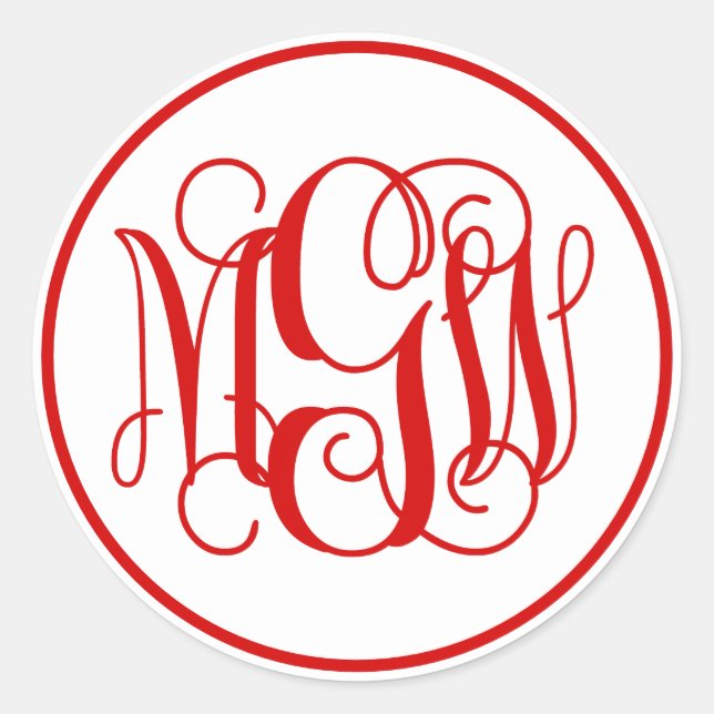 White Red Vine Script Monogram, DIY BG Classic Round Sticker (Front)