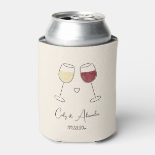 White Red Wine Glass Cheers Wedding Engagement Can Cooler