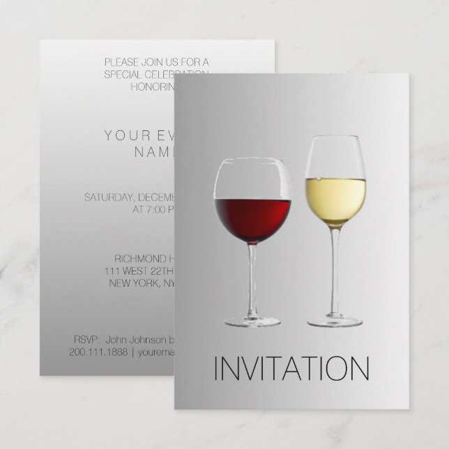 White Red Wine Glass Club Party Vip Invitation (Front/Back)