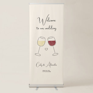 White Red Wine Glass Wedding Welcome Retractable Banner