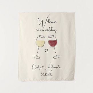 White Red Wine Glass Wedding Welcome Tapestry