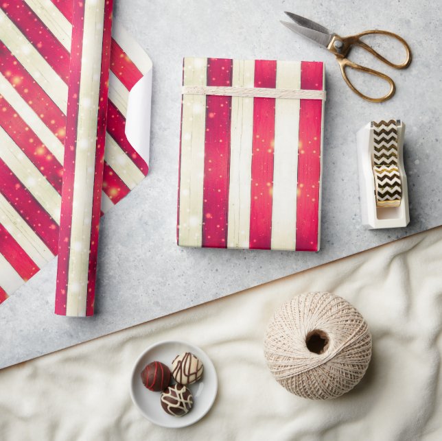 White Red Wood Boards With Flashes Lights Pattern  Wrapping Paper (Crafts)