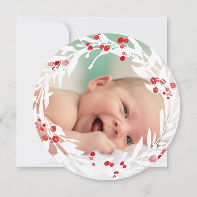 white red wreath new baby holiday card (Front)