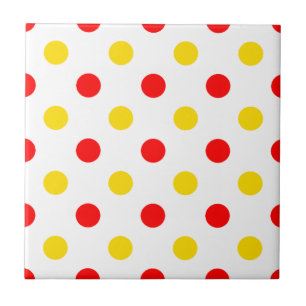 White Red Yellow Polka Dots Design  Tile