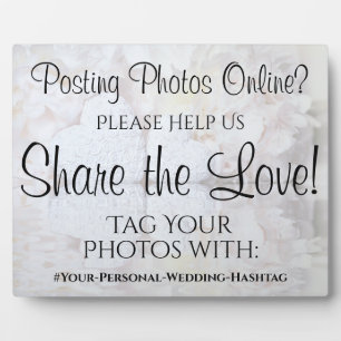 White Reflections Wedding Photo Share Hashtag Sign Plaque