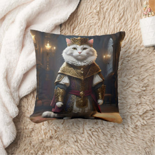 White Regal Cat Dressed In Renaissance Outfit, Cushion