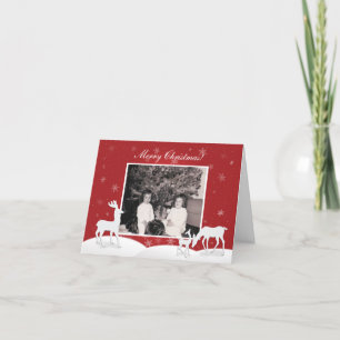 White Reindeer and Snowflakes Folded Holiday Card