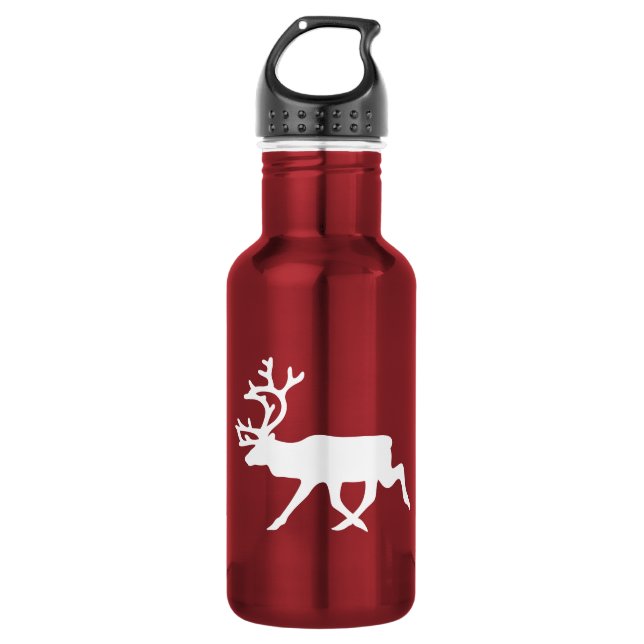 White Reindeer / Caribou Silhouette 532 Ml Water Bottle (Front)