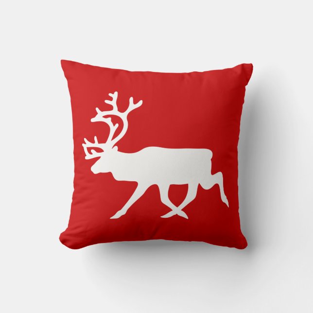 White Reindeer / Caribou Silhouette Cushion (Front)