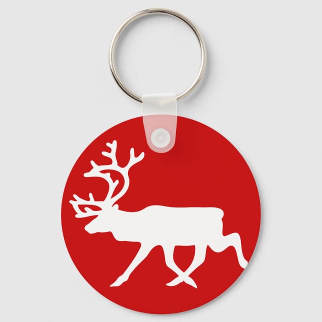 White Reindeer / Caribou Silhouette Key Ring (Front)