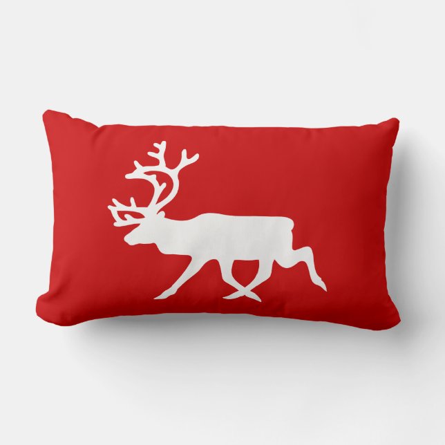 White Reindeer / Caribou Silhouette Lumbar Cushion (Front)