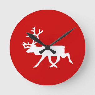 White Reindeer / Caribou Silhouette Round Clock