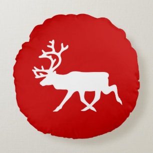 White Reindeer / Caribou Silhouette Round Cushion