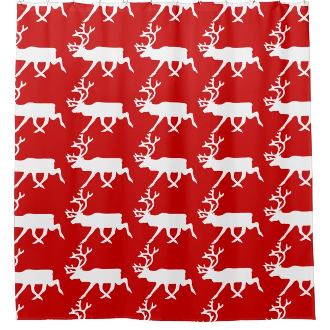 White Reindeer / Caribou Silhouette Shower Curtain (Front)
