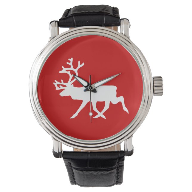 White Reindeer / Caribou Silhouette Watch (Front)