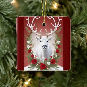 White Reindeer  Ceramic Ornament
