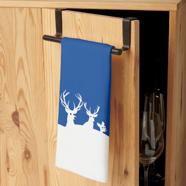 White Reindeer Family Deer Snow Christmas Kitchen  Tea Towel (Thirds Fold)