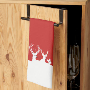 White Reindeer Family Deer Snow Christmas Tea Towel